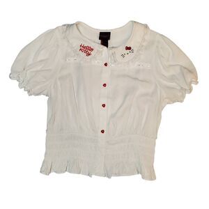 Hot Topic Hello Kitty Lace Woven Button-Up Top Shirt Size L